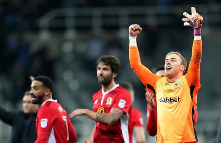 Football Soccer Britain - Newcastle United v Blackburn Rovers - Sky Bet Championship - St James' Park - 26/11/16 Blackburn Rovers' Jason Steele celebrate at the end of the game Mandatory Credit: Action Images / John Clifton Livepic