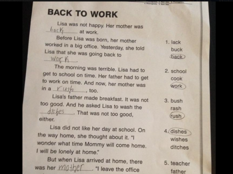 Als Lynne diese Hausaufgabe ihrer Tochter sah, beschloss sie, sie umzuschreiben (Bild: Facebook)