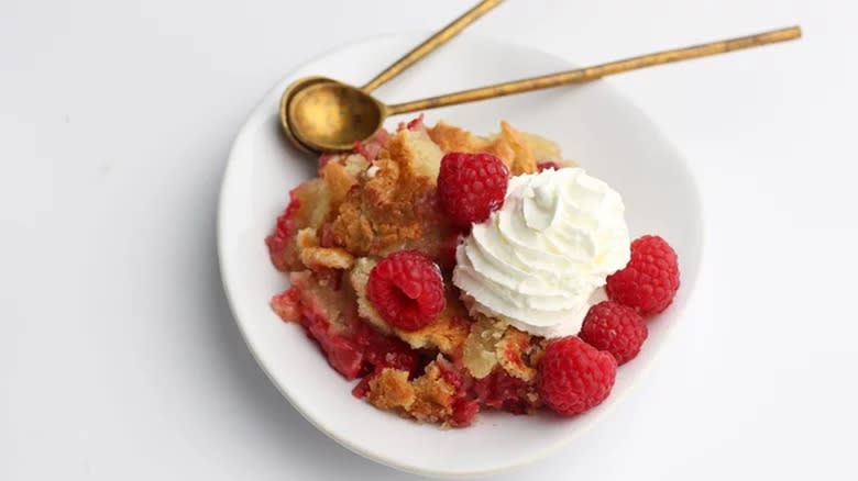 bowl of raspberry cobbler