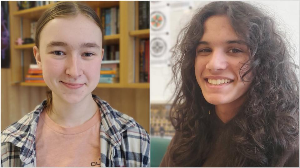 This composite photo shows Fredericton senior high school students Annie McCaskill, left, and Declan DeWolfe, who have learned how to better evaluate info they encounter online — whether that's YouTube, TikTok, a news site, or elswhere — from a teacher who incorporates the digital media literacy program CTRL-F in her classes.