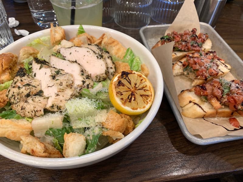 Sunday: chicken Caesar salad, bruschetta.