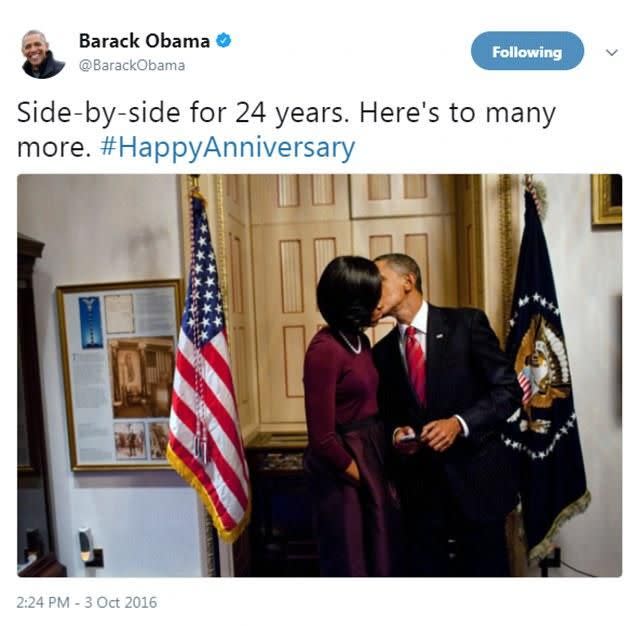 This is what the former President tweeted on his wedding anniversary. Photo: Twitter