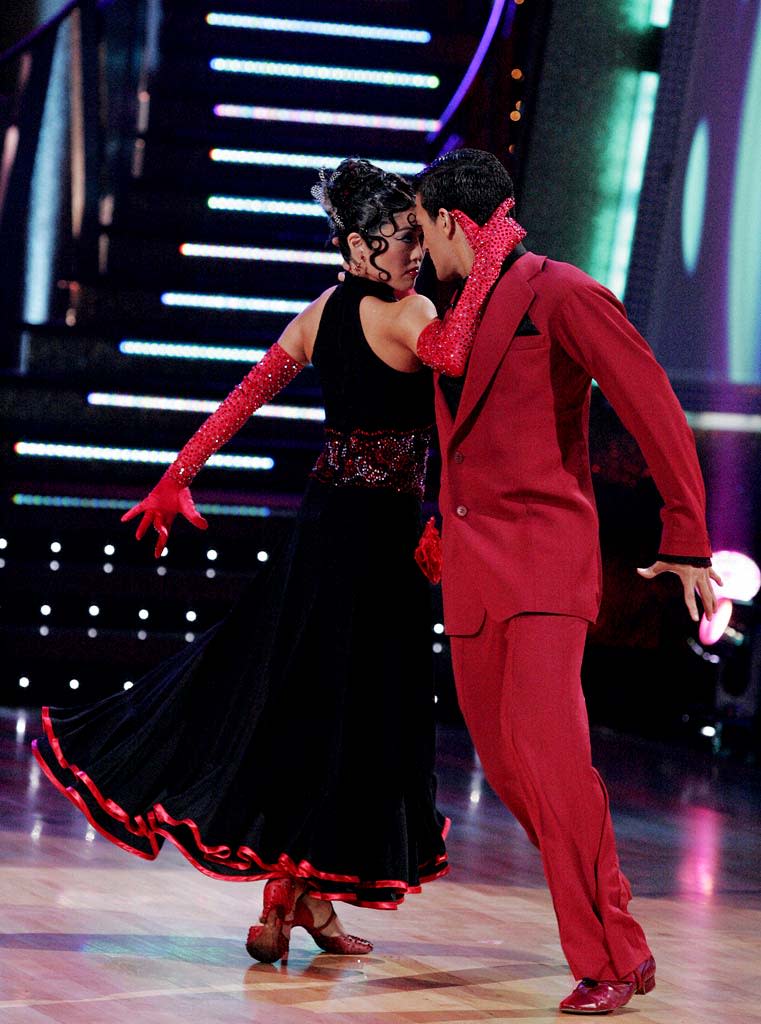 Kristi Yamaguchi and Mark Ballas perform a dance on the sixth season of Dancing with the Stars.