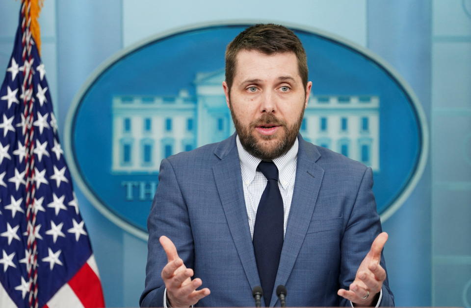 White House economic adviser Brian Deese speaks during a press briefing at the White House in Washington, U.S., March 31, 2022. REUTERS/Kevin Lamarque