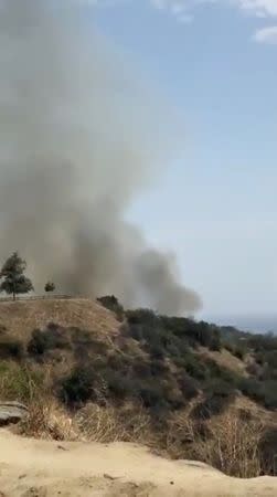 Smoke rises from a brush fire near the Giffith Observatory in Los Angeles, United States, in this still image taken from a July 10, 2018 video footage by Dr. Joshua Gelis obtained from social media. Dr. Joshua Gelis/Social Media/via REUTERS
