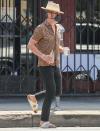 <p>Chris Pine wears a leopard print shirt to pick up coffee from Blue Bottle Coffee on Tuesday in L.A. </p>