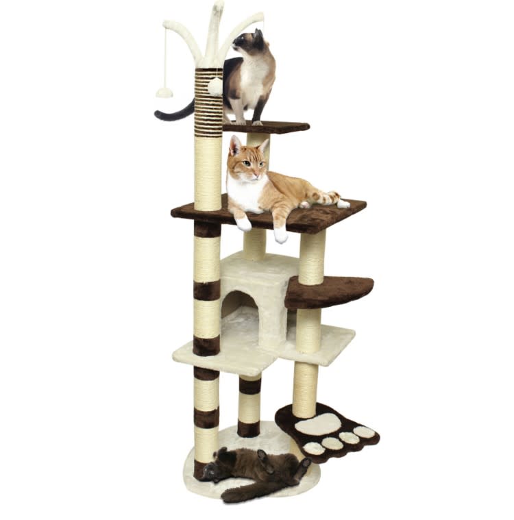 Brown White Pet Cat Tree Play House Tower Condo Bed Scratch Post. (Photo: Ebay)