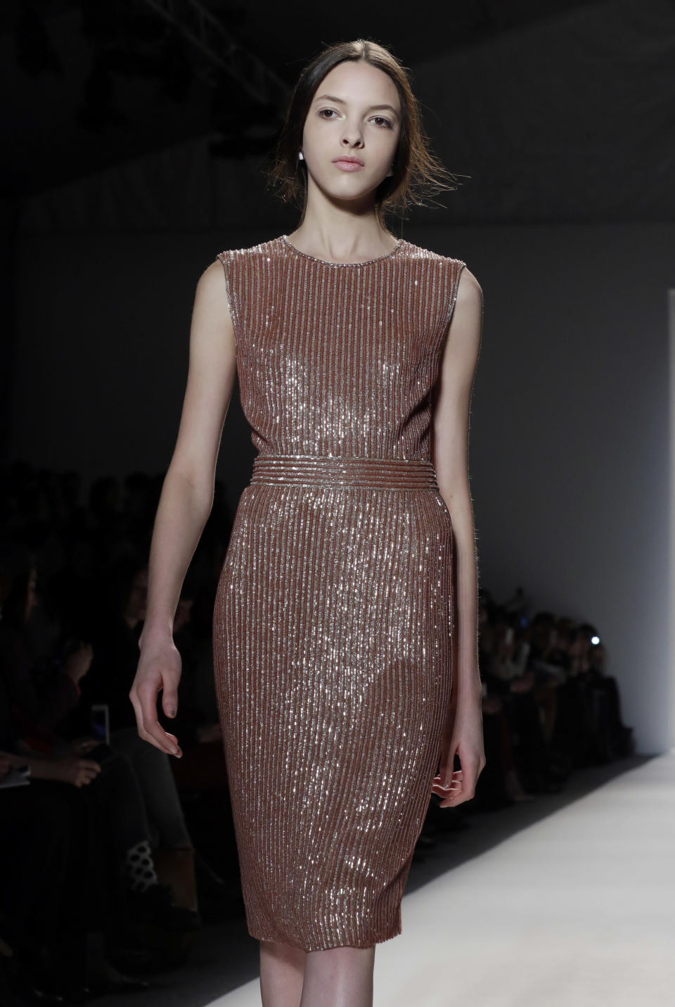 The Jenny Packham Fall 2013 collection is modeled during Fashion Week in New York on Tuesday, Feb. 12, 2013. (AP Photo/Richard Drew)