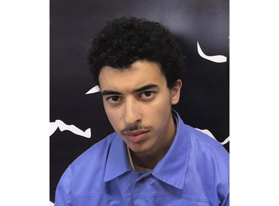 Undated photo issued Wednesday July 17, 2019, by Force for Deterrence in Libya, showing Hashem Abedi, the brother of Manchester Arena bomber Salman Abedi. British police said Wednesday that Hashem Abedi, a key suspect in the 2017 Manchester Arena bombing that killed 22 people, has been arrested at a London airport after being extradited from Libya. (Force for Deterrence in Libya via AP)