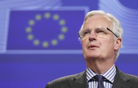 European Union Commissioner for Internal Market and Services Michel Barnier addresses a news conference at the EU Commission headquarters in Brussels April 9, 2014. REUTERS/Francois Lenoir