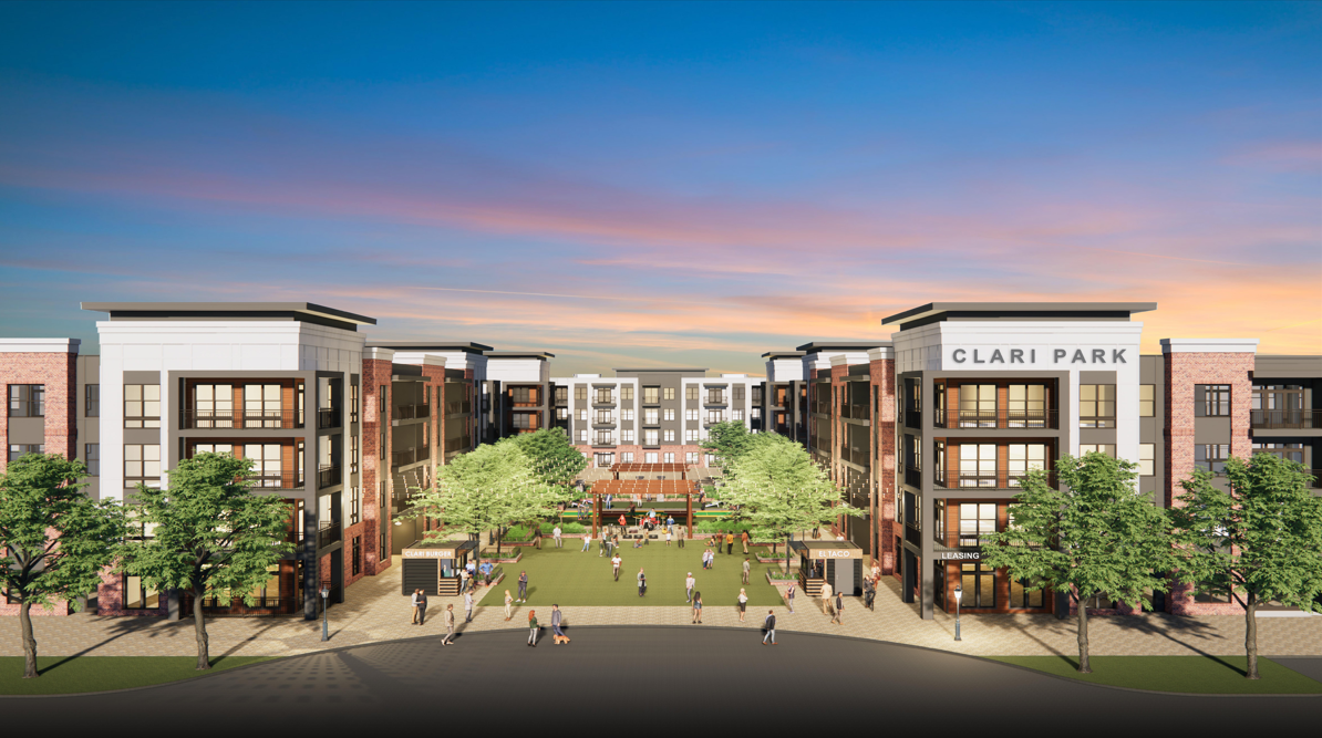 This rendering from Dynamik Design shows what Clari Park mixed commercial and residential development, including 300 apartments, will look like when the Hines project is completed off Medical Center Parkway in Murfreesboro.