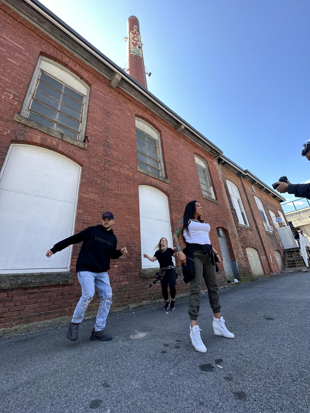 Keith Silva, Rachel Alexandra Mercaldo (better known as Rockell) and Marissa Tavano shoot a music video in Fall River on Sept 1, 2023.