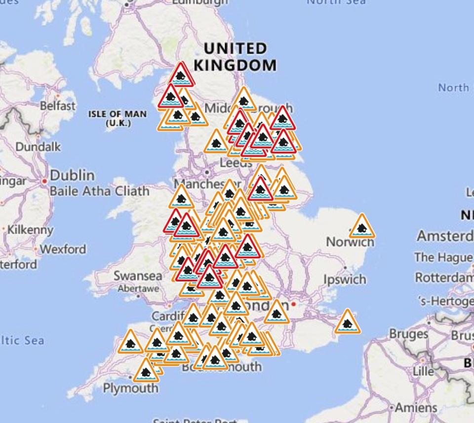 Flood warnings mapped (Met Office)