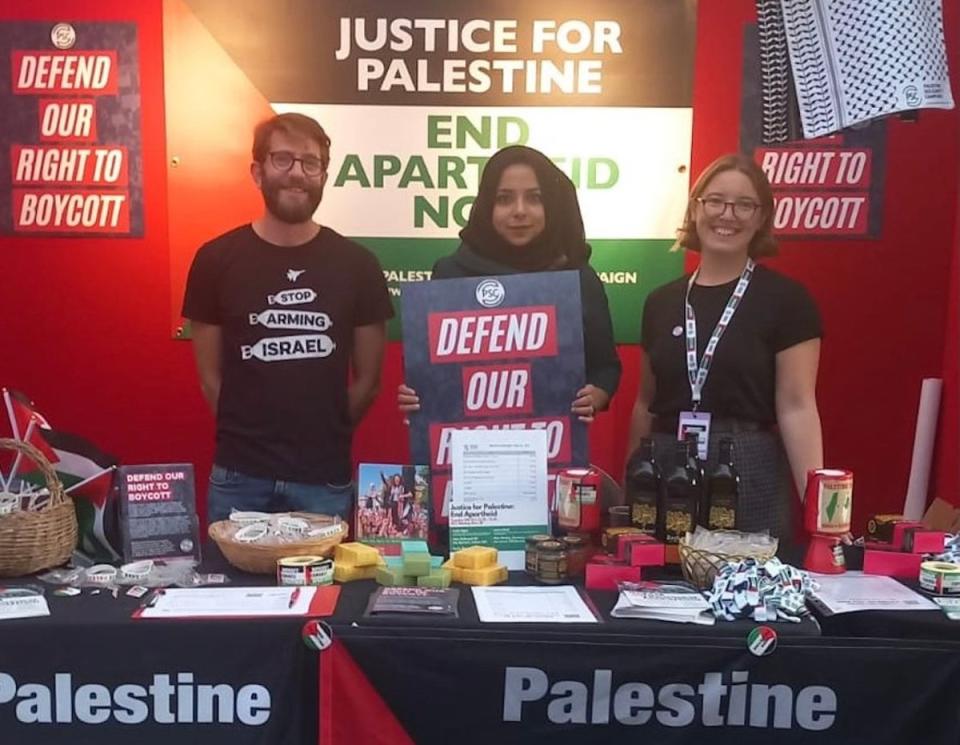 Apsana Begum MP at the Palestinian Solidarity Campaign stand at the Labour conference (Palestinian Solidarity Campaign)