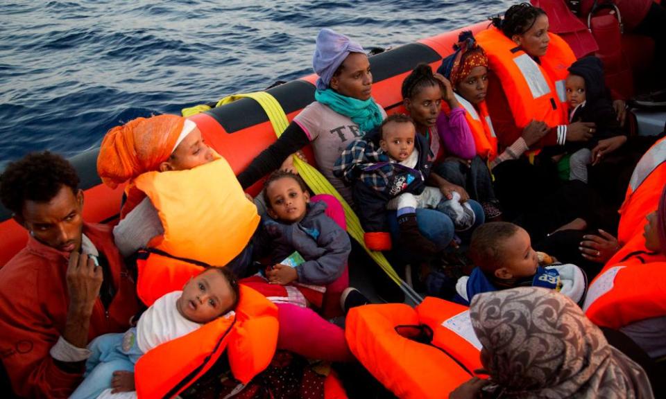 People from Eritrea on a rescue boat off the Libyan coast.