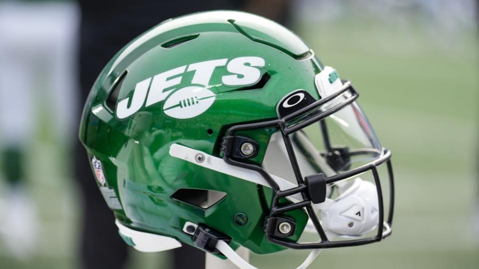 Aug 12, 2023; Charlotte, North Carolina, USA; New York Jets helmet during the second quarter against the Carolina Panthers at Bank of America Stadium.