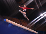 <p>Team USA's Sunisa Lee competes in the balance beam event of the artistic gymnastics women's team final; though Simone Biles withdrew from the competition, Lee and her teammates finished with the silver medal.</p>