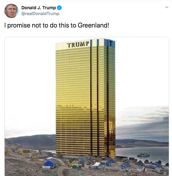 "Absurd idea": The President joked about putting a Trump Tower on the island's coast. (Twitter)