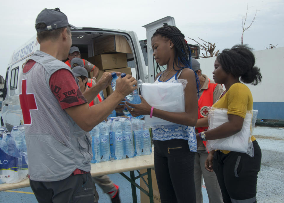 The Red Cross hands out water on the island of Saint Martin.