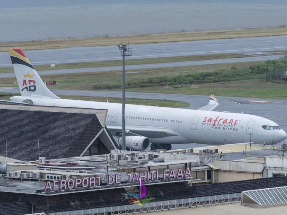 An Air Belgium A340 painted in a special livery for its Safrans du Monde charter service in 2016.