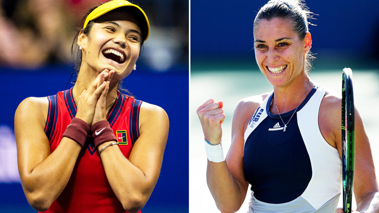 Flavia Pennetta and Emma Raducanu, pictured here at the US Open.