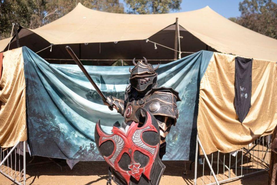  A cosplayer poses for a portrait at the medieval fantasy fair in Benoni, near Johannesburg on August 10, 2024.