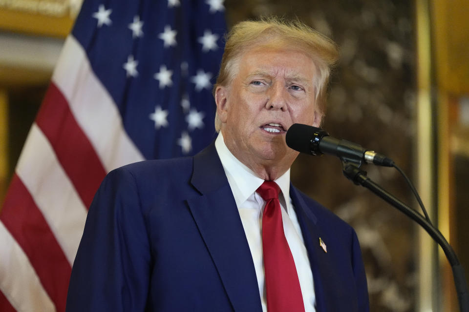 Former President Donald Trump speaks during a news conference at Trump Tower, Friday, May 31, 2024, in New York. A day after a New York jury found Donald Trump guilty of 34 felony charges, the presumptive Republican presidential nominee addressed the conviction and likely attempt to cast his campaign in a new light. (AP Photo/Julia Nikhinson)