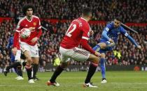 Britain Football Soccer - Manchester United v Leicester City - Barclays Premier League - Old Trafford - 1/5/16 Leicester City's Riyad Mahrez shoots Action Images via Reuters / Jason Cairnduff