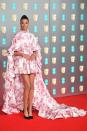 <p>Ella Balinska wore a ruffled Giambattista Valli ensemble with a dramatic train and Cartier jewellery. </p>