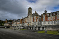 A general view of Britannia Royal Naval College in Dartmouth, Devon, where the Duke of Edinburgh first met the Queen whilst training as a young naval cadet, England, Monday, April 12, 2021. Britain's Prince Philip, the irascible and tough-minded husband of Queen Elizabeth II who spent more than seven decades supporting his wife in a role that mostly defined his life, died on Friday. (Ben Birchall/PA via AP)