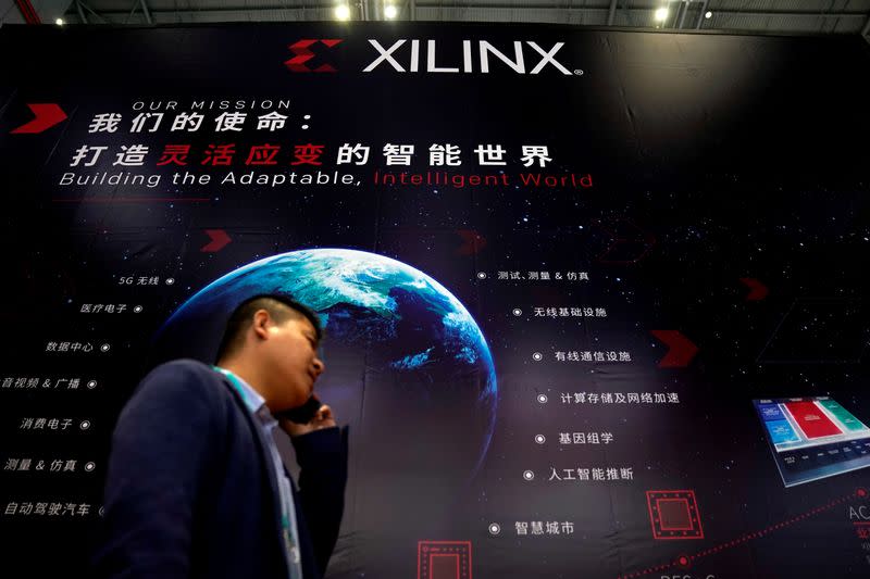 FILE PHOTO: A Xilinx sign is seen during the China International Import Expo at the National Exhibition and Convention Center in Shanghai