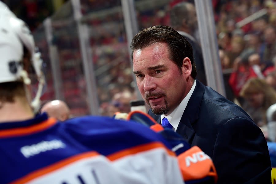 WASHINGTON, DC – JANUARY 20: Interim head coach Todd Nelson of the <a class="link " href="https://sports.yahoo.com/nhl/teams/edmonton/" data-i13n="sec:content-canvas;subsec:anchor_text;elm:context_link" data-ylk="slk:Edmonton Oilers;sec:content-canvas;subsec:anchor_text;elm:context_link;itc:0">Edmonton Oilers</a> looks on from the bench in the third period during an NHL game against the Washington Capitals at Verizon Center on January 20, 2015 in Washington, DC. (Photo by Patrick McDermott/NHLI via Getty Images)