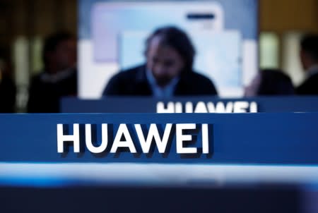 The Huawei logo is pictured on the company's stand during the 'Electronics Show - International Trade Fair for Consumer Electronics' at Ptak Warsaw Expo in Nadarzyn