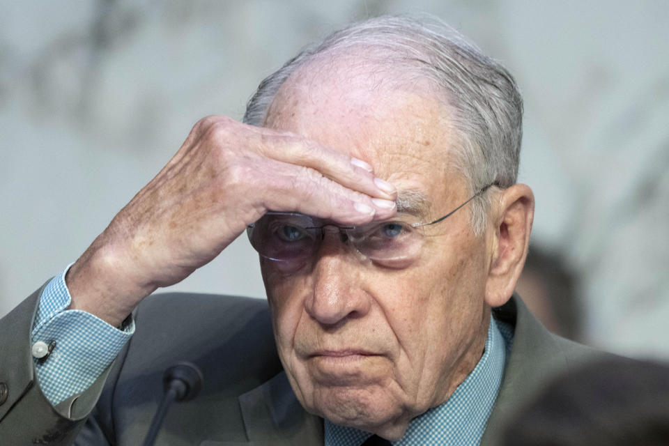 Sen. Chuck Grassley, R-Iowa, attends a Senate Judiciary Oversight Committee hearing to examine Section 702 of the Foreign Intelligence Surveillance Act and related surveillance authorities, Tuesday, June 13, 2023, on Capitol Hill in Washington. (AP Photo/Jacquelyn Martin)