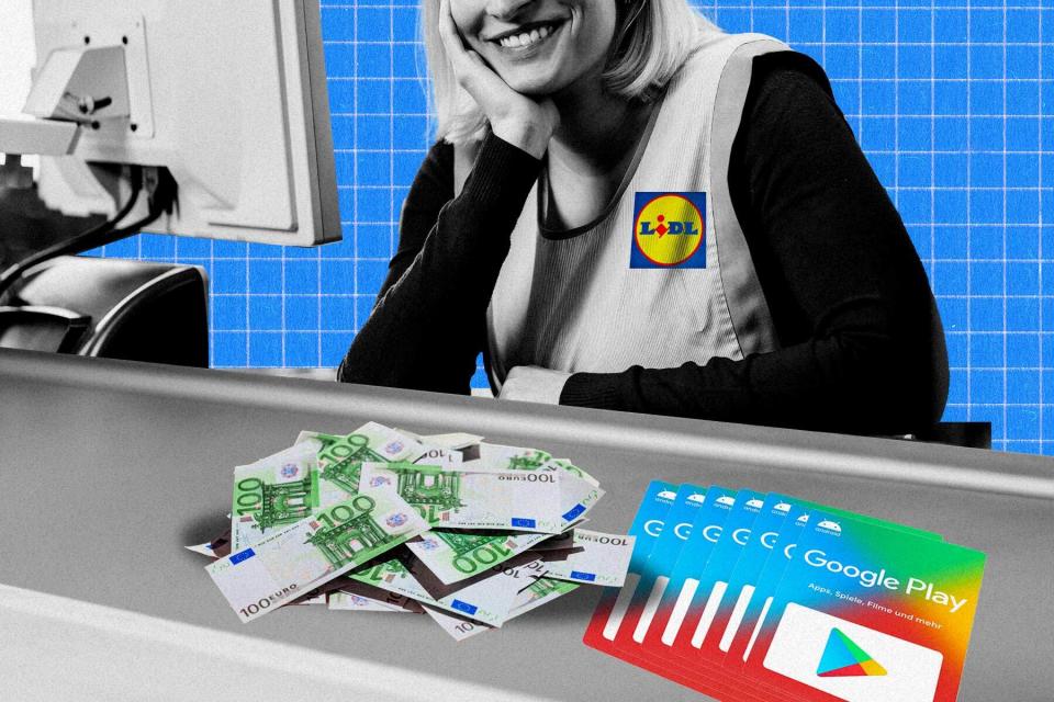 Auf großem Fuß im Discounter: Bei Lidl zu arbeiten, beschert einem gute Anekdoten über zwielichtige Kunden, sagt eine ehemalige Kassiererin. - Copyright: Getty Images, Portra, Francesco Carta / Collage: Dominik Schmitt (Business Insider)