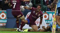 Gagai celebrates his first half 80 metre try.