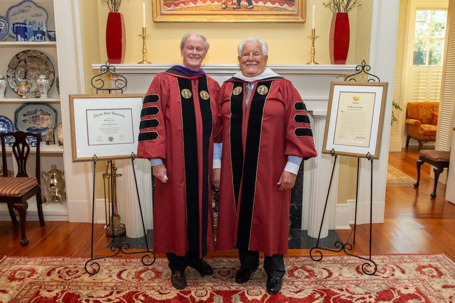 FSU President John Thrasher, left, and William T. Hold, who was awarded an honorary Doctor of Humane Letters on March 11, 2021.