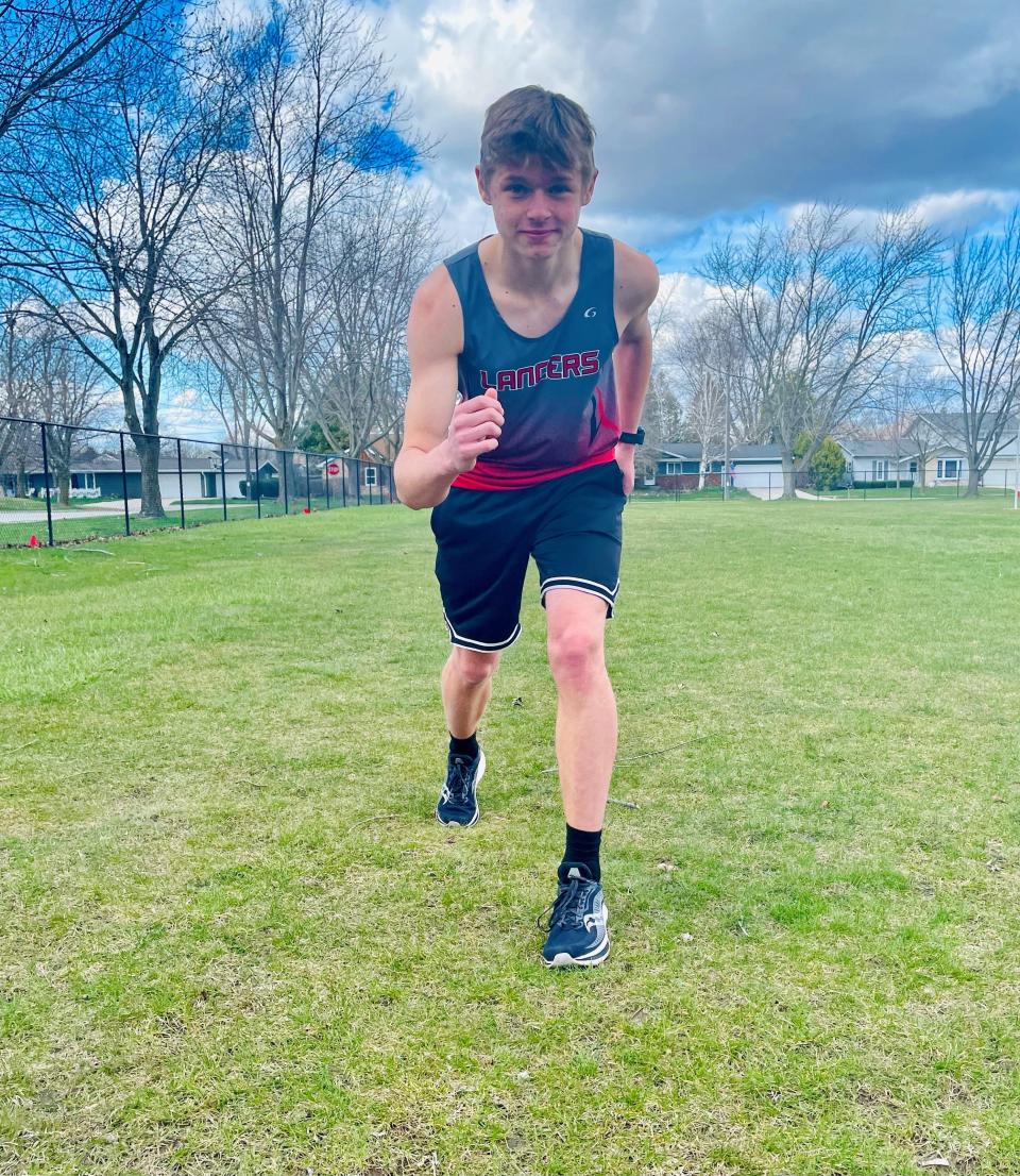 Manitowoc Lutheran junior Jacob Kanzenbach poses for a photo on Friday, April 12, 2024 at Manitowoc Lutheran. Kanzenbach broke a 41-year old school record in the 800-meters on April 9.