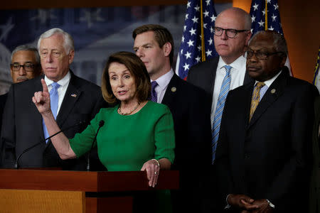 U.S. House Minority Leader Nancy Pelosi (D-CA) speaks during fellow House democrats news conference after Republicans pulled the American Health Care Act bill to repeal and replace the Affordable Care Act act known as Obamacare, prior to a vote on Capitol Hill in Washington, U.S., March 24, 2017.REUTERS/Yuri Gripas