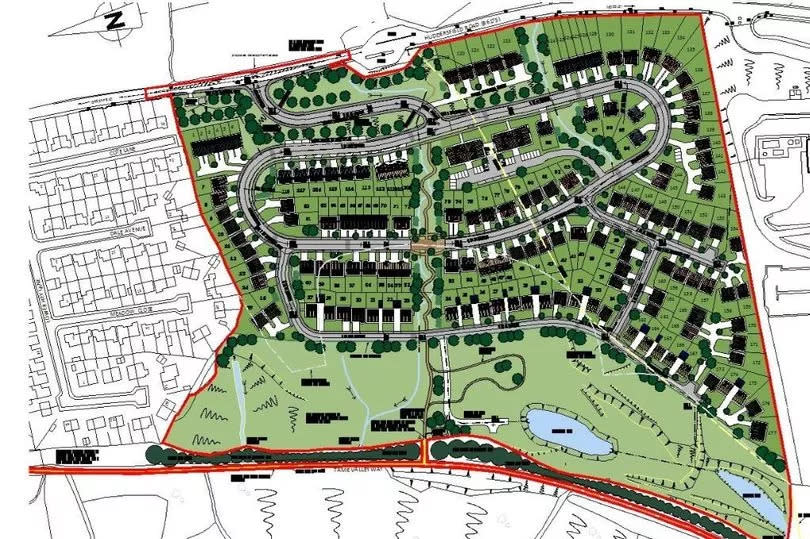 How the layout of the 175-home development could look off Huddersfield Road, Mossley