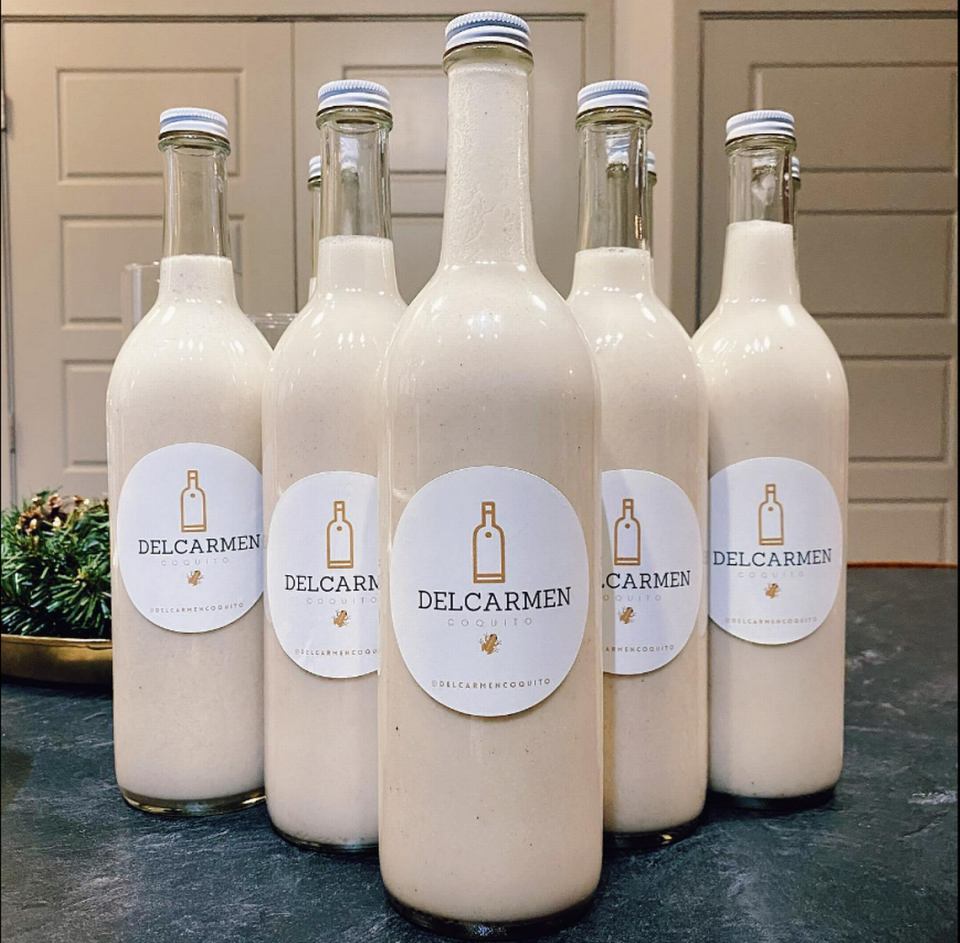 Bottles of DelCarmen Coquito in Dallas.