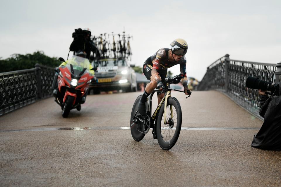 Slovenia's Primoz Roglic rides during the first stage of the Tour de France (AP)