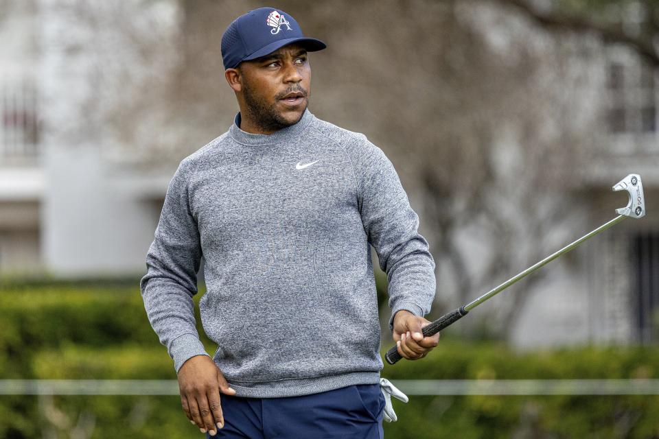 Harold Varner III waits on the sixth green during the first round of LIV Golf Las Vegas at Las Vegas Country Club on Thursday, Feb. 8, 2024, in Las Vegas. (Doug DeFelice/LIV Golf via AP)