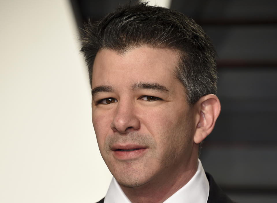 In this Sunday, Feb. 26, 2017, file photo, Uber CEO Travis Kalanick arrives at the Vanity Fair Oscar Party in Beverly Hills, Calif. Photo by Evan Agostini/Invision/AP, File