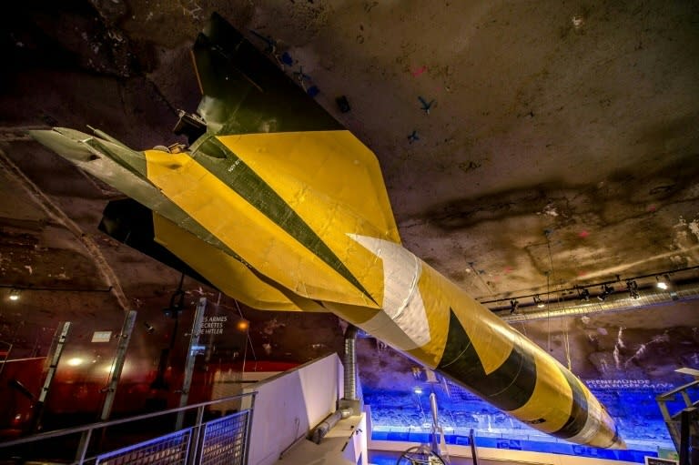 A model of a V2 rocket, Hitler's secret weapon at La Coupole History and Memory Centre in northern France, which is documenting the slave labour behind its construction