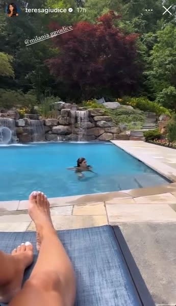 Milania Giudice of The Real Housewives of New Jersey swims on Teresa Giudice's Instagram story.