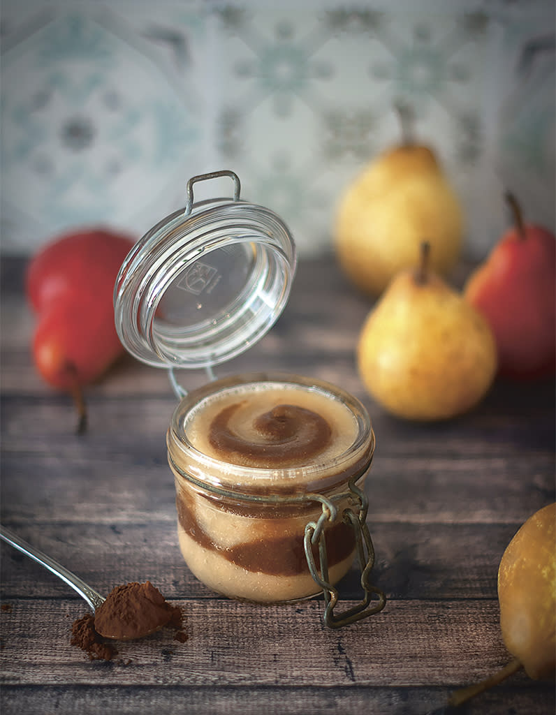 Crèmes marbrées à la poire miel et cacao