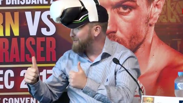 Greaves strapped a boxing glove on his head. Image: Fox Sports
