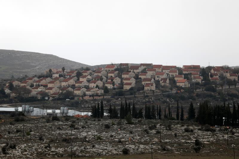 A views shows the Jewish settlement of Ofra as seen from the Palestinian village of Silwad near Ramallah in the Israeli-occupied West Bank