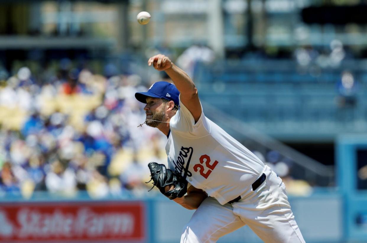 Dodgers starting pitcher Clayton Kershaw makes his season debut against the San Francisco Giants at Dodger Stadium